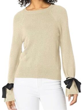 J. CREW MERCANTILE Sandy Knit Merino Wool Sweater Ribbon Tie Bow Sleeve Cuff XL